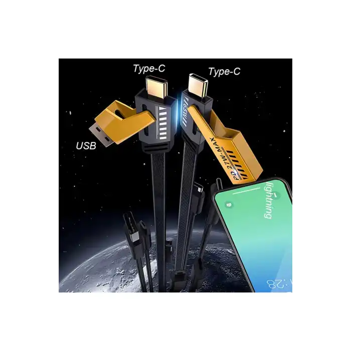 4in1 Type-c 65W to USB-A + Type-c to Lightning 27W Hızlı Şarj Kablosu SİYAH