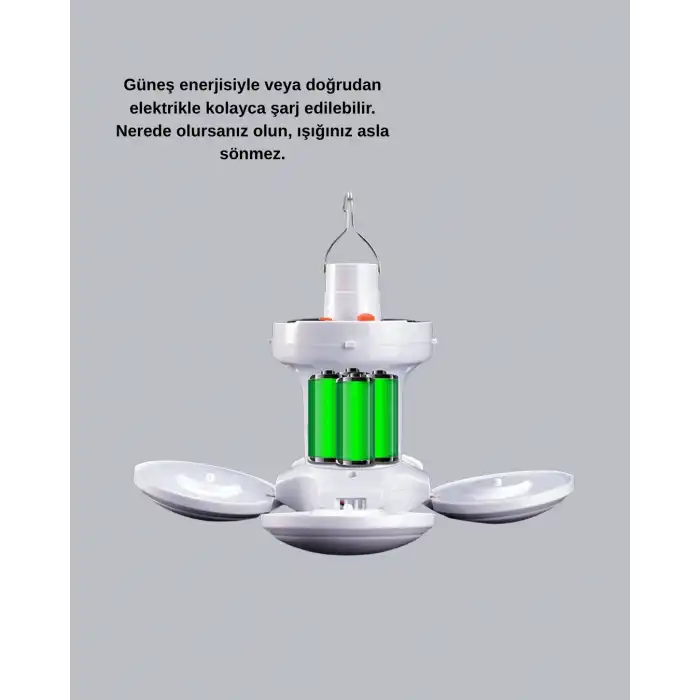 5 Kanatlı Solar Kamp Lambası – USB Şarjlı, Taşınabilir, IP65 Su Geçirmez Bahçe Lambası