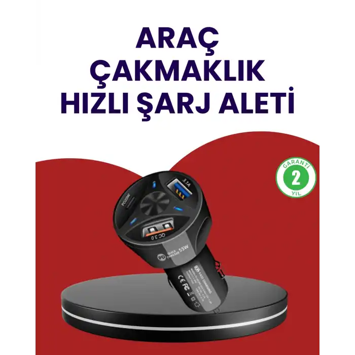 55W PD ve Quick Charge 3.0 Destekli Polygold Araç Şarj Adaptörü