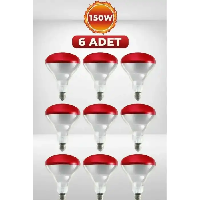 (6 Adet) 150W Kızılötesi Isıtıcılı Hayvan Isıtma ve Kuluçka Lambası (Kırmızı Işık) E27 (Kalın Duy)
