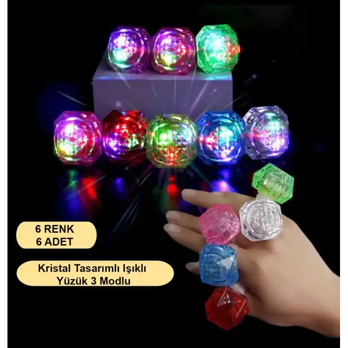 6lı Kristal LED Parti Yüzük Seti