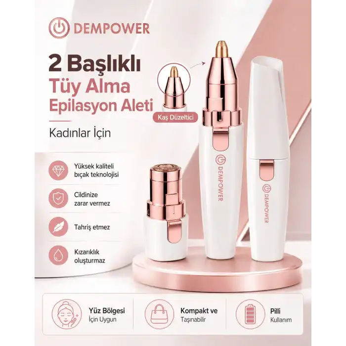 Kadınlara Özel 2 Başlıklı Kaş Düzeltici ve Hassas Bölge Tüy Alma Epilasyon Aleti