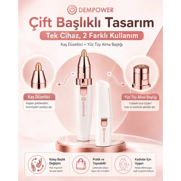 Kadınlara Özel 2 Başlıklı Kaş Düzeltici ve Hassas Bölge Tüy Alma Epilasyon Aleti