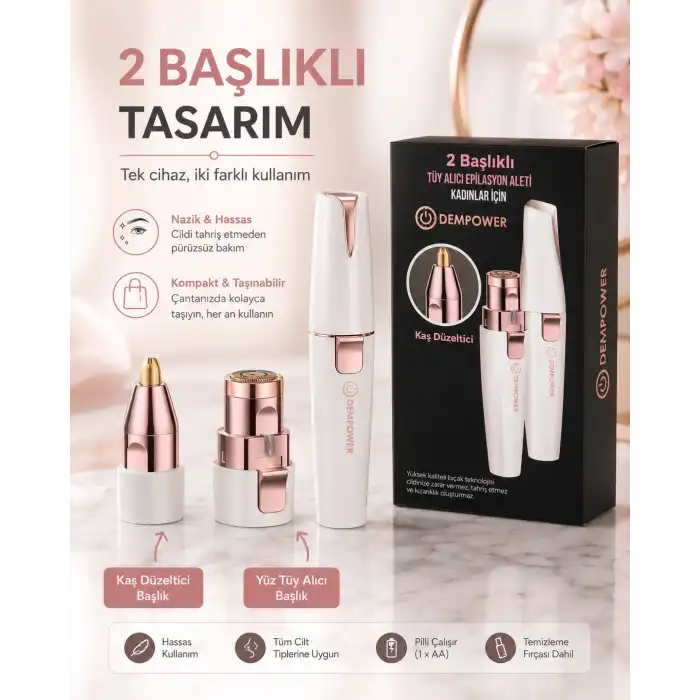 Şarjlı Kadın Tüy Alma Cihazı Kaş Düzeltici Başlıklı Hassas Epilasyon Makinesi