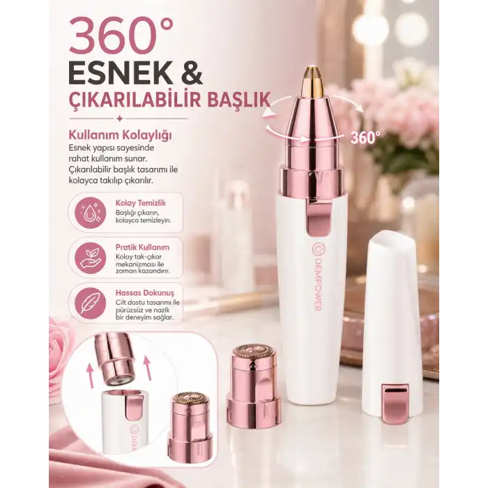 Şarjlı Kadın Tüy Alma Cihazı Kaş Düzeltici Başlıklı Hassas Epilasyon Makinesi