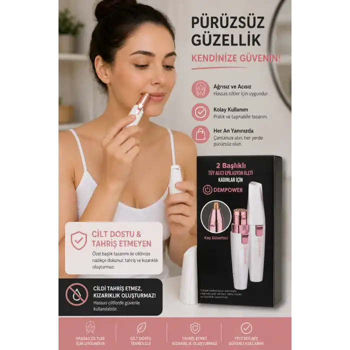 Şarjlı Kadın Tüy Alma Cihazı Kaş Düzeltici Başlıklı Hassas Epilasyon Makinesi