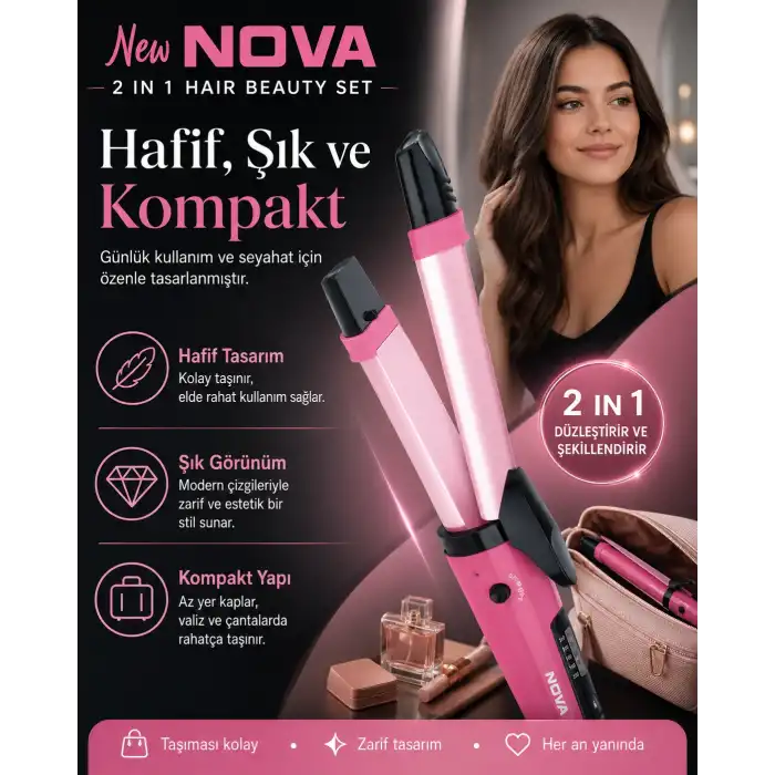 Ev Tipi Kullanıma Uygun 2 Fonksiyonlu Saç Düzleştirici ve Bukle Yapıcı Maşa