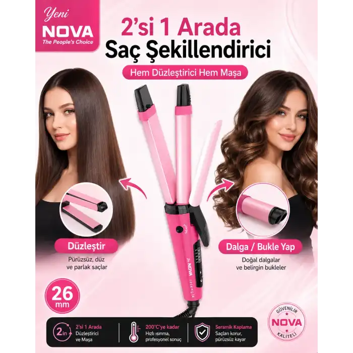 Hızlı Isınan Seramik Plakalı Saç Düzleştirici ve Dalgalı Şekil Veren Maşa