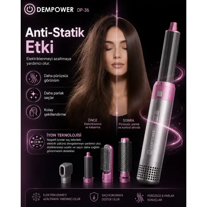 5 Başlıklı Çok Fonksiyonlu Saç Şekillendirici Fön Fırçası ve Bukle Yapıcı Set