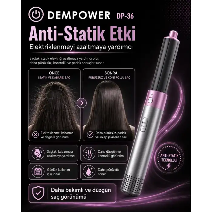 Ev Tipi Kullanıma Uygun 5 Aparatlı Saç Şekillendirici Fön Fırçası ve Dalga Seti