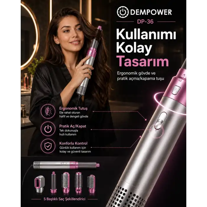 Hacimli Fön, Dalgalı Saç ve Bukle İçin 5 Başlıklı Çok Amaçlı Saç Şekillendirici