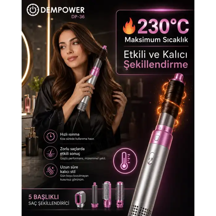 Hacimli Fön, Dalgalı Saç ve Bukle İçin 5 Başlıklı Çok Amaçlı Saç Şekillendirici