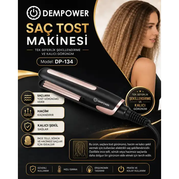 Kadınlar İçin Dalgalı ve Hacimli Görünüm Sağlayan Profesyonel Saç Tost Şekillendirme Makinesi