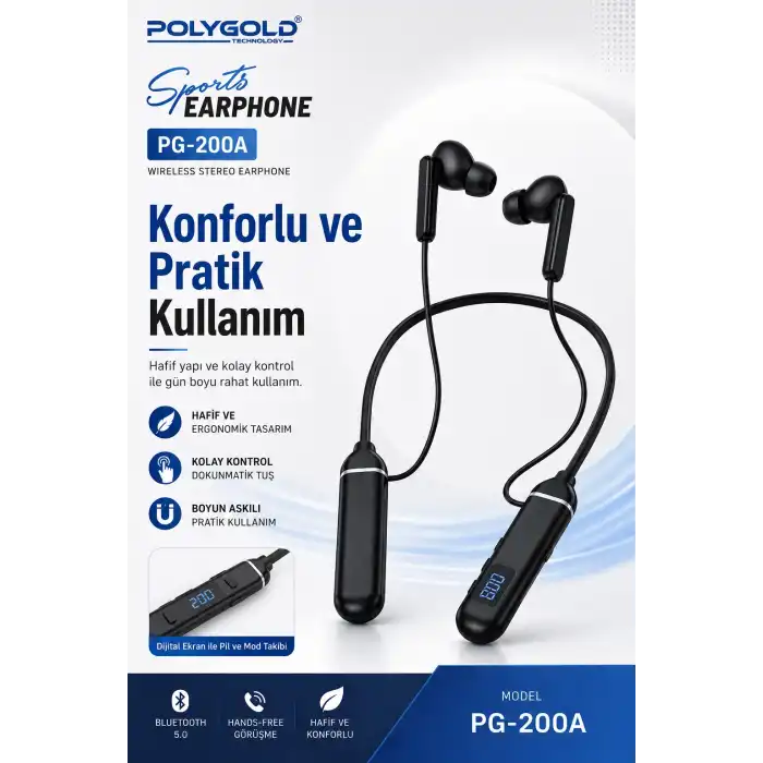 Bluetooth Uyumlu Spor Kulaklık Uzun Pil Ömürlü Boyun Askılı Stereo Sesli