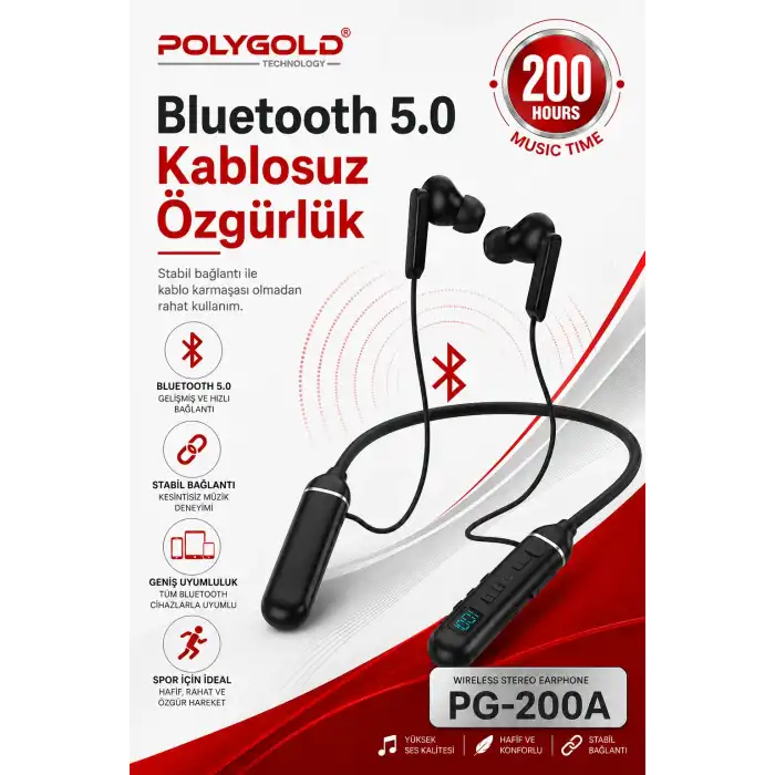 Mikrofonlu Kablosuz Spor Kulak İçi Kulaklık 200 Saat Müzik Dinleme Süreli
