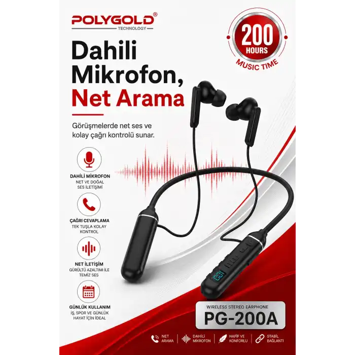 Mikrofonlu Kablosuz Spor Kulak İçi Kulaklık 200 Saat Müzik Dinleme Süreli