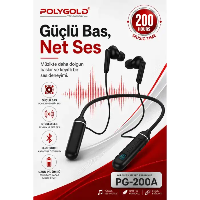Mikrofonlu Kablosuz Spor Kulak İçi Kulaklık 200 Saat Müzik Dinleme Süreli