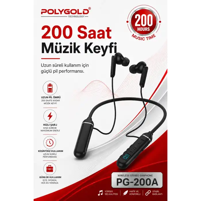 Mikrofonlu Kablosuz Spor Kulak İçi Kulaklık 200 Saat Müzik Dinleme Süreli