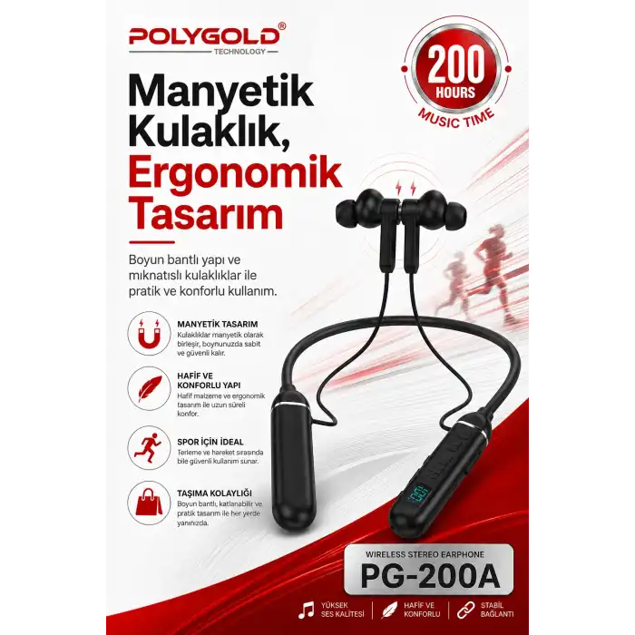 Mikrofonlu Kablosuz Spor Kulak İçi Kulaklık 200 Saat Müzik Dinleme Süreli