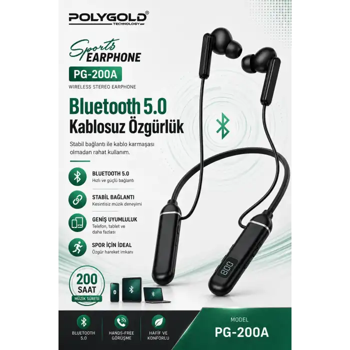 Uzun Süre Kullanımlı Kablosuz Kulak İçi Spor Kulaklık Stereo Ses Mikrofonlu