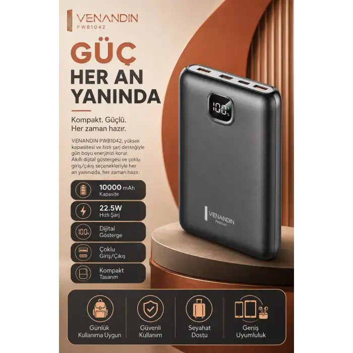 Dijital Ekranlı 10000 mAh Taşınabilir Harici Şarj Cihazı Hızlı Dolumlu
