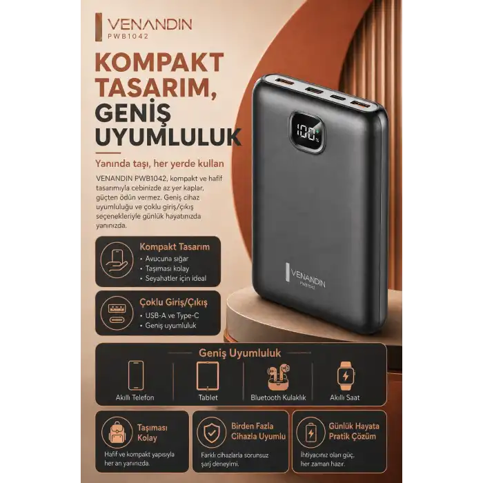Dijital Ekranlı 10000 mAh Taşınabilir Harici Şarj Cihazı Hızlı Dolumlu
