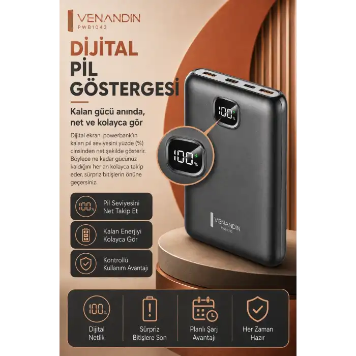 Dijital Ekranlı 10000 mAh Taşınabilir Harici Şarj Cihazı Hızlı Dolumlu