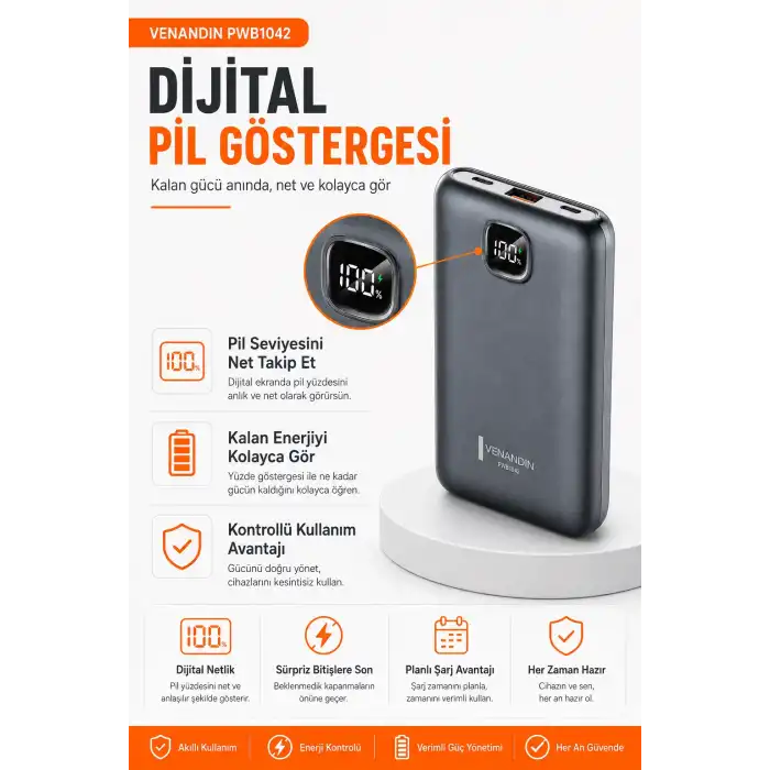 Çok Girişli 10000 mAh Powerbank 22.5W Hızlı Şarj Destekli Mobil Batarya