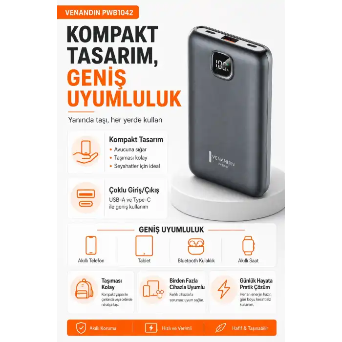 Çok Girişli 10000 mAh Powerbank 22.5W Hızlı Şarj Destekli Mobil Batarya