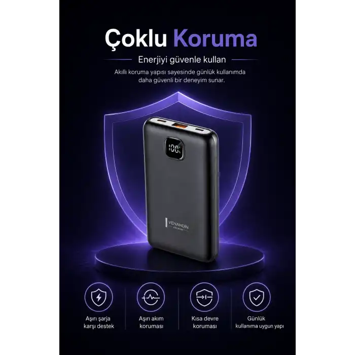 Cep Telefonu Uyumlu 10000 mAh Dijital Göstergeli Hızlı Şarj Powerbank