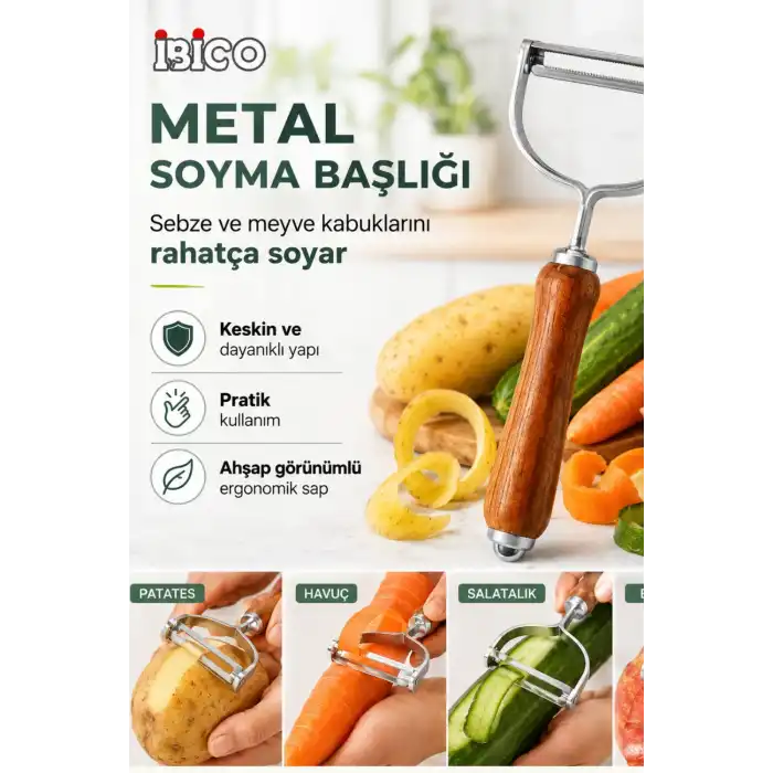 Ahşap Saplı Tek Başlıklı Metal Sebze ve Meyve Soyacağı Ergonomik Mutfak Aparatı