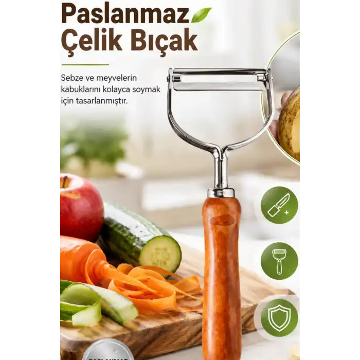 Ergonomik Ahşap Saplı Metal Meyve Sebze Soyacağı Tek Başlıklı Pratik Soyacak
