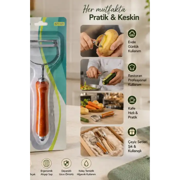 Ergonomik Ahşap Saplı Metal Meyve Sebze Soyacağı Tek Başlıklı Pratik Soyacak