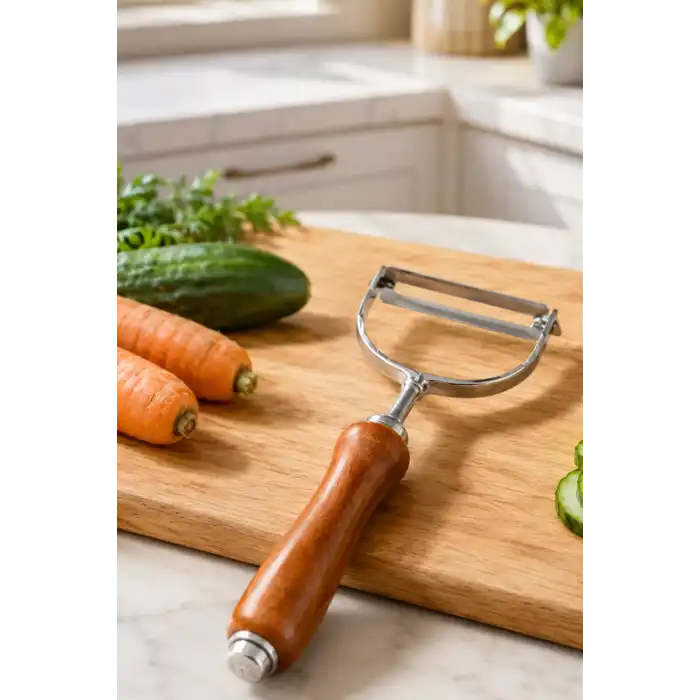 Ergonomik Ahşap Saplı Metal Meyve Sebze Soyacağı Tek Başlıklı Pratik Soyacak