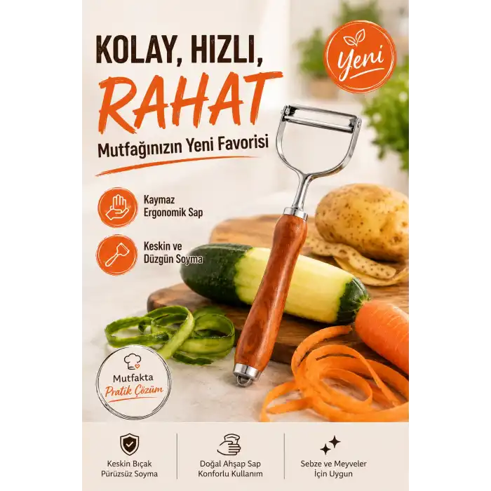 Paslanmaz Metal Başlıklı Ahşap Saplı Sebze Meyve Soyacağı Mutfak Gereci