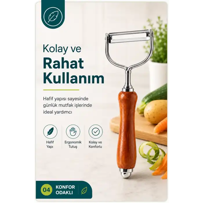 Tek Başlıklı Ahşap Saplı Metal Soyacak Sebze ve Meyve İçin Pratik Kullanım