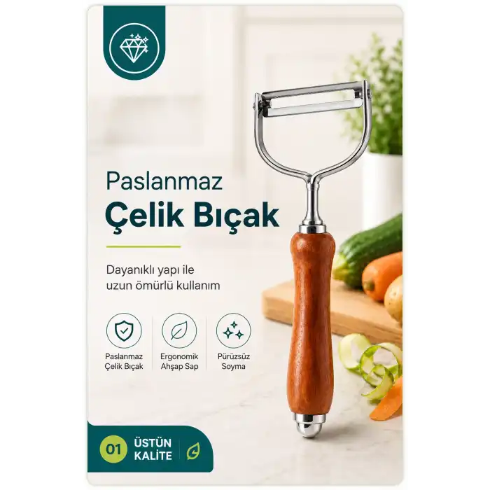 Tek Başlıklı Ahşap Saplı Metal Soyacak Sebze ve Meyve İçin Pratik Kullanım