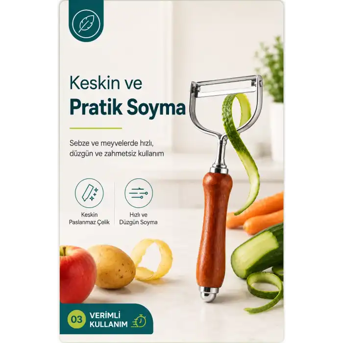 Tek Başlıklı Ahşap Saplı Metal Soyacak Sebze ve Meyve İçin Pratik Kullanım