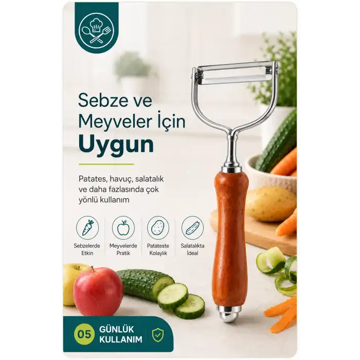 Tek Başlıklı Ahşap Saplı Metal Soyacak Sebze ve Meyve İçin Pratik Kullanım