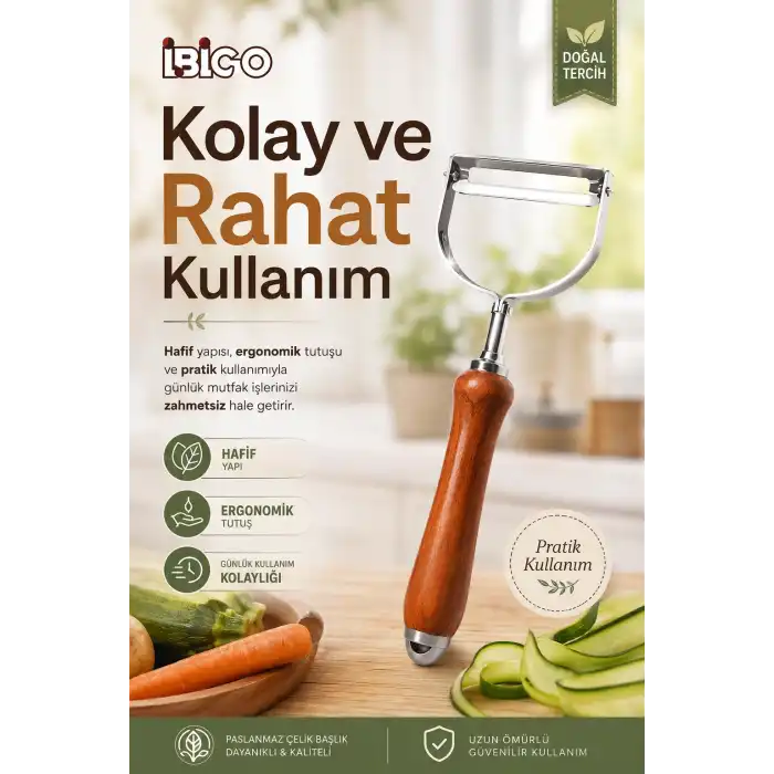 Ahşap Görünümlü Saplı Metal Sebze Meyve Soyacağı Dayanıklı Mutfak Yardımcısı