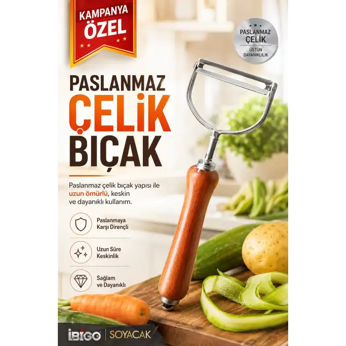 Ahşap Görünümlü Saplı Metal Sebze Meyve Soyacağı Dayanıklı Mutfak Yardımcısı