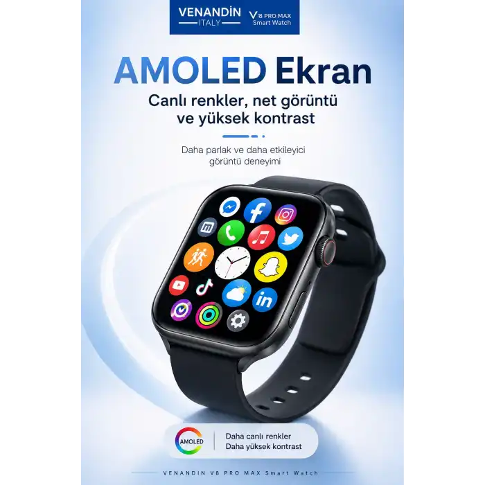 AMOLED Ekranlı Kablosuz Şarj Destekli Akıllı Saat Spor Modlu Bluetooth Uyumlu