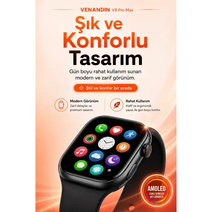 Kablosuz Şarjlı Dokunmatik Ekran Akıllı Saat Arama ve Mesaj Bildirim Destekli