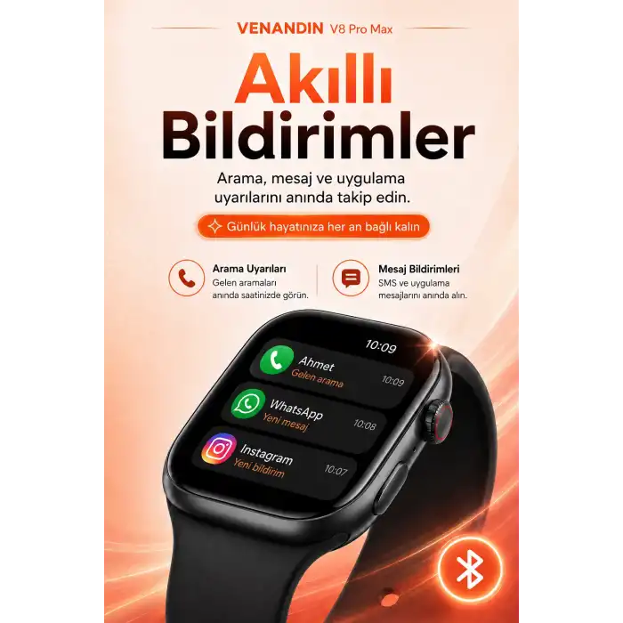 Kablosuz Şarjlı Dokunmatik Ekran Akıllı Saat Arama ve Mesaj Bildirim Destekli