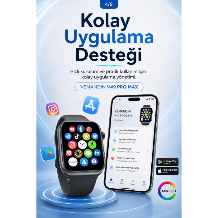 Uygulama Bildirimli Dokunmatik Akıllı Saat Kablosuz Şarjlı Şık Tasarımlı Model