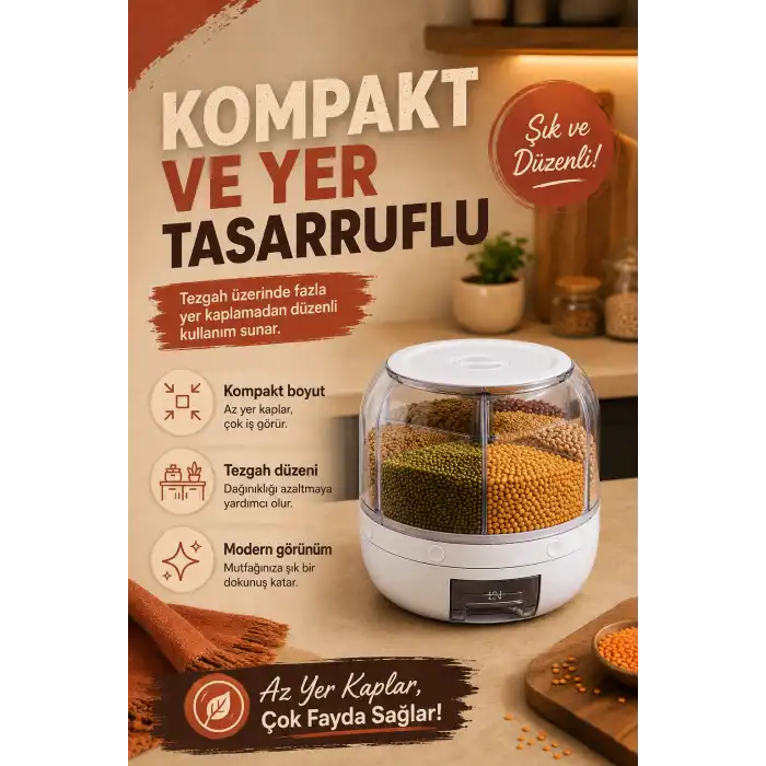 Pirinç Mercimek Makarna İçin 6 Hazneli Kuru Gıda Saklama Kutusu Dağıtıcı Hazneli