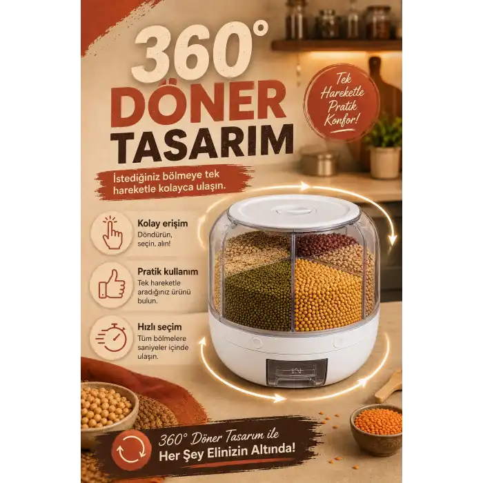 Pirinç Mercimek Makarna İçin 6 Hazneli Kuru Gıda Saklama Kutusu Dağıtıcı Hazneli
