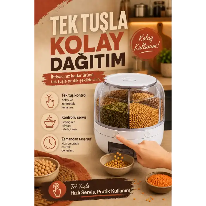 Pirinç Mercimek Makarna İçin 6 Hazneli Kuru Gıda Saklama Kutusu Dağıtıcı Hazneli