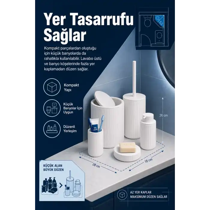 Şık Görünümlü Beyaz Banyo Aksesuar Takımı 5 Parça Günlük Kullanıma Uygun Set