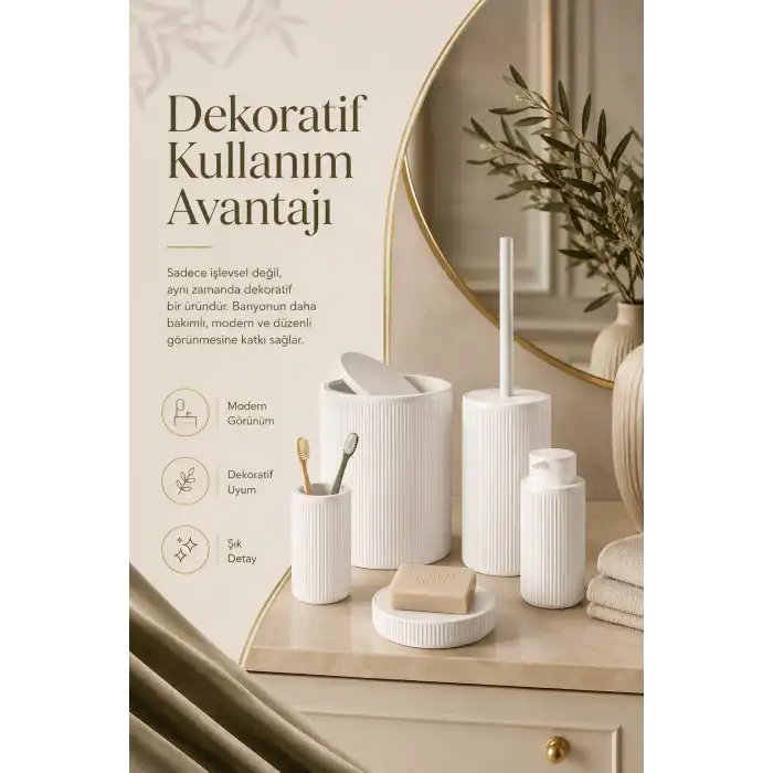 Şık Görünümlü Beyaz Banyo Aksesuar Takımı 5 Parça Günlük Kullanıma Uygun Set